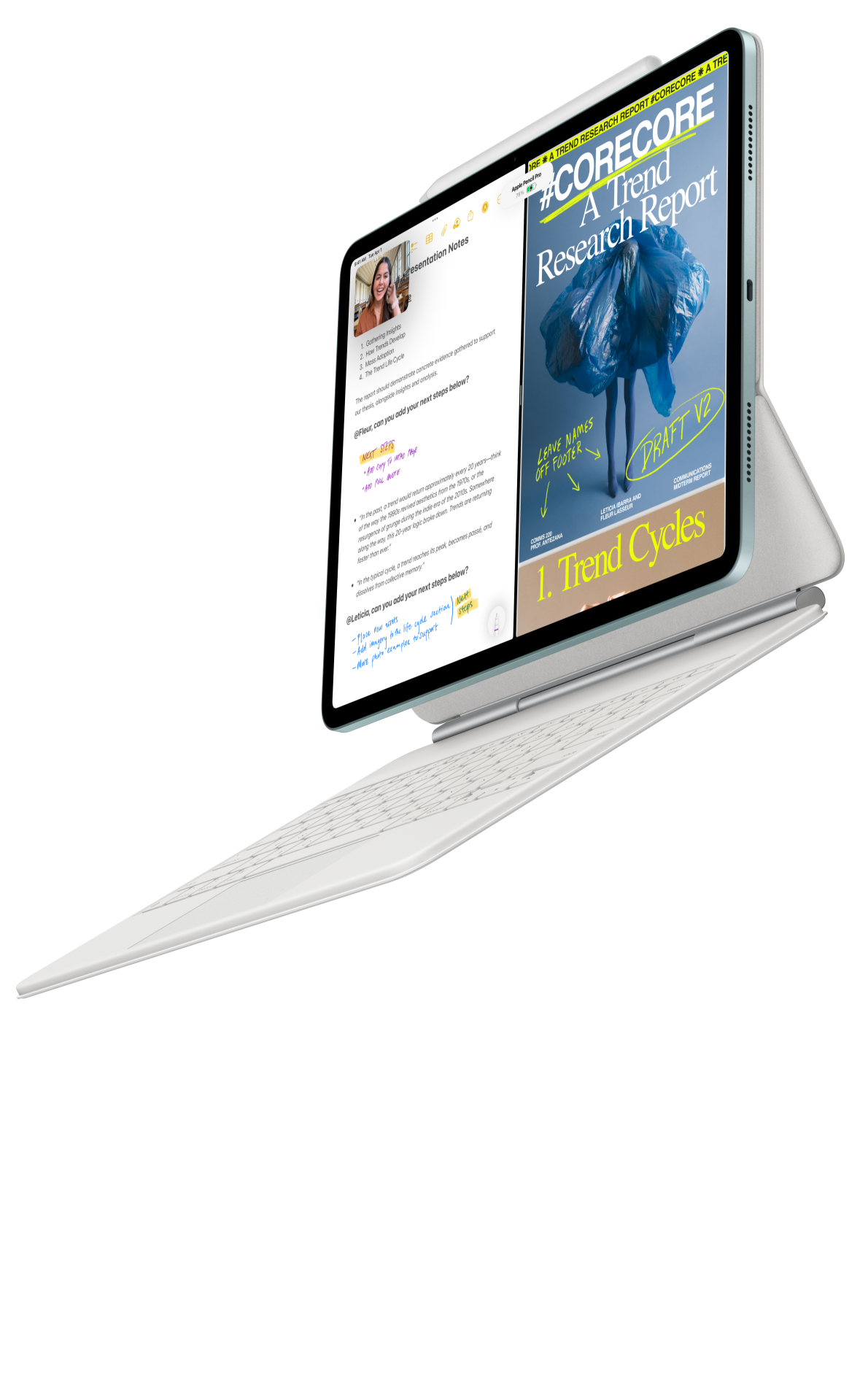 iPad Air που συνδέεται στο Magic Keyboard για iPad Air και στο Apple Pencil Pro